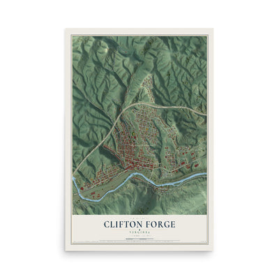 Map of Clifton Forge, Virginia, 12 x 18 inch unframed archival matte print