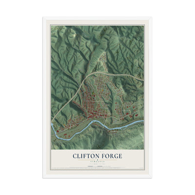 Map of Clifton Forge, Virginia, 12 x 18 inch print in a white wood frame