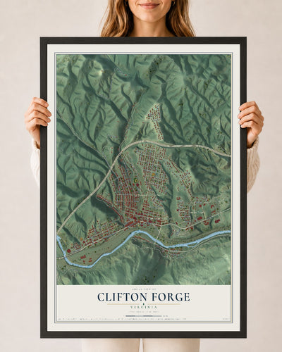 Map of Clifton Forge, Virginia, 24 x 36 inch print in a black wood frame
