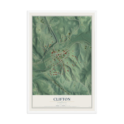 Map of Clifton, Virginia, 12 x 18 inch print in a white wood frame