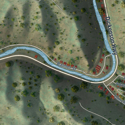 Close-up of the map of Clinchco, Virginia print showing street and building detail