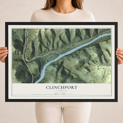 Map of Clinchport, Virginia, 18 x 24 inch print in a black wood frame