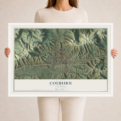 Map of Coeburn, Virginia, 24 x 36 inch print in a white wood frame