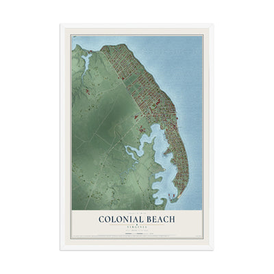 Map of Colonial Beach, Virginia, 12 x 18 inch print in a white wood frame
