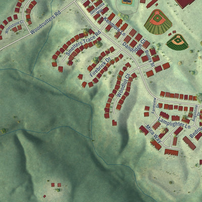 Close-up of the map of Colonial Forge, Virginia print showing street and building detail