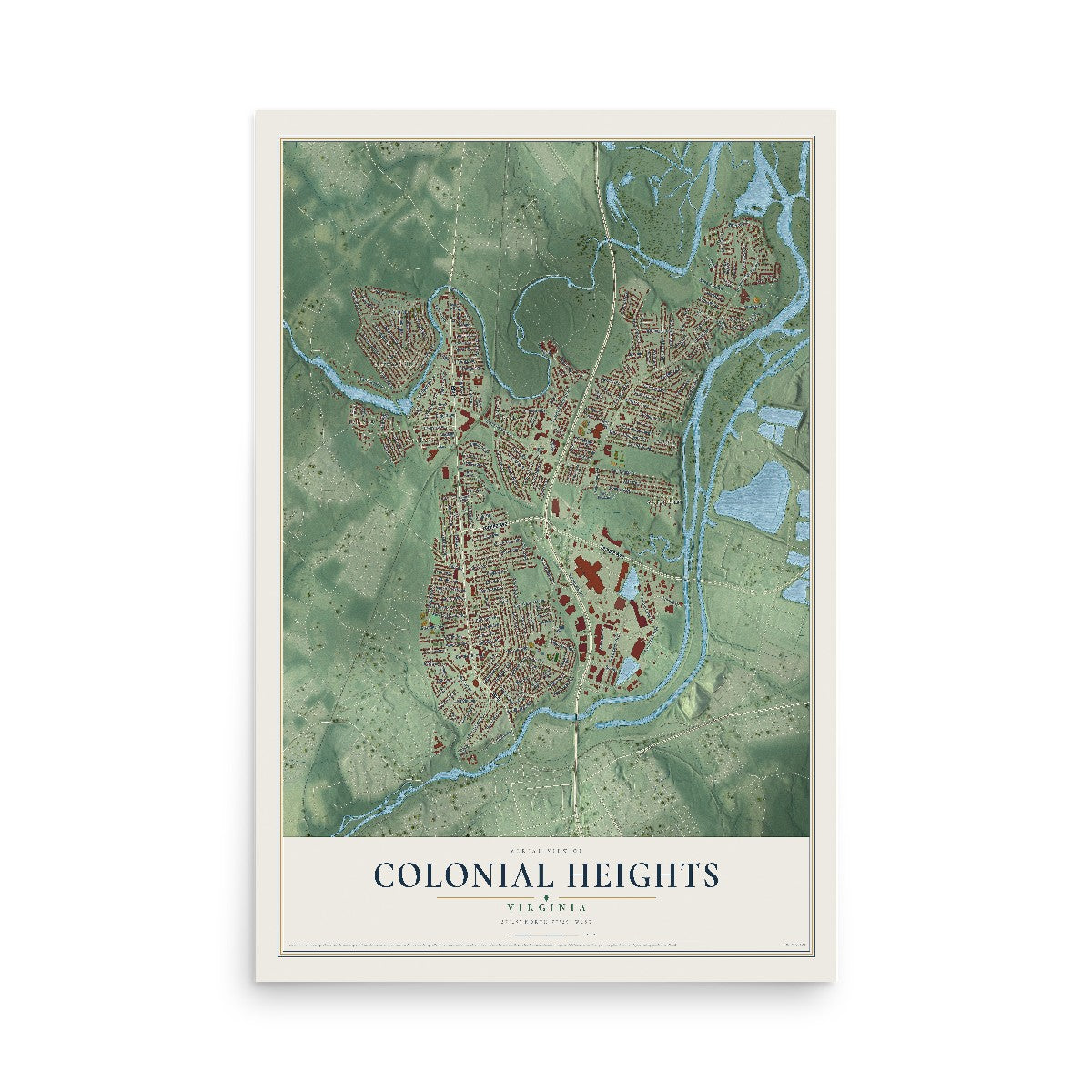 Map of Colonial Heights, Virginia, 12 x 18 inch unframed archival matte print