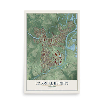 Map of Colonial Heights, Virginia, 12 x 18 inch unframed archival matte print