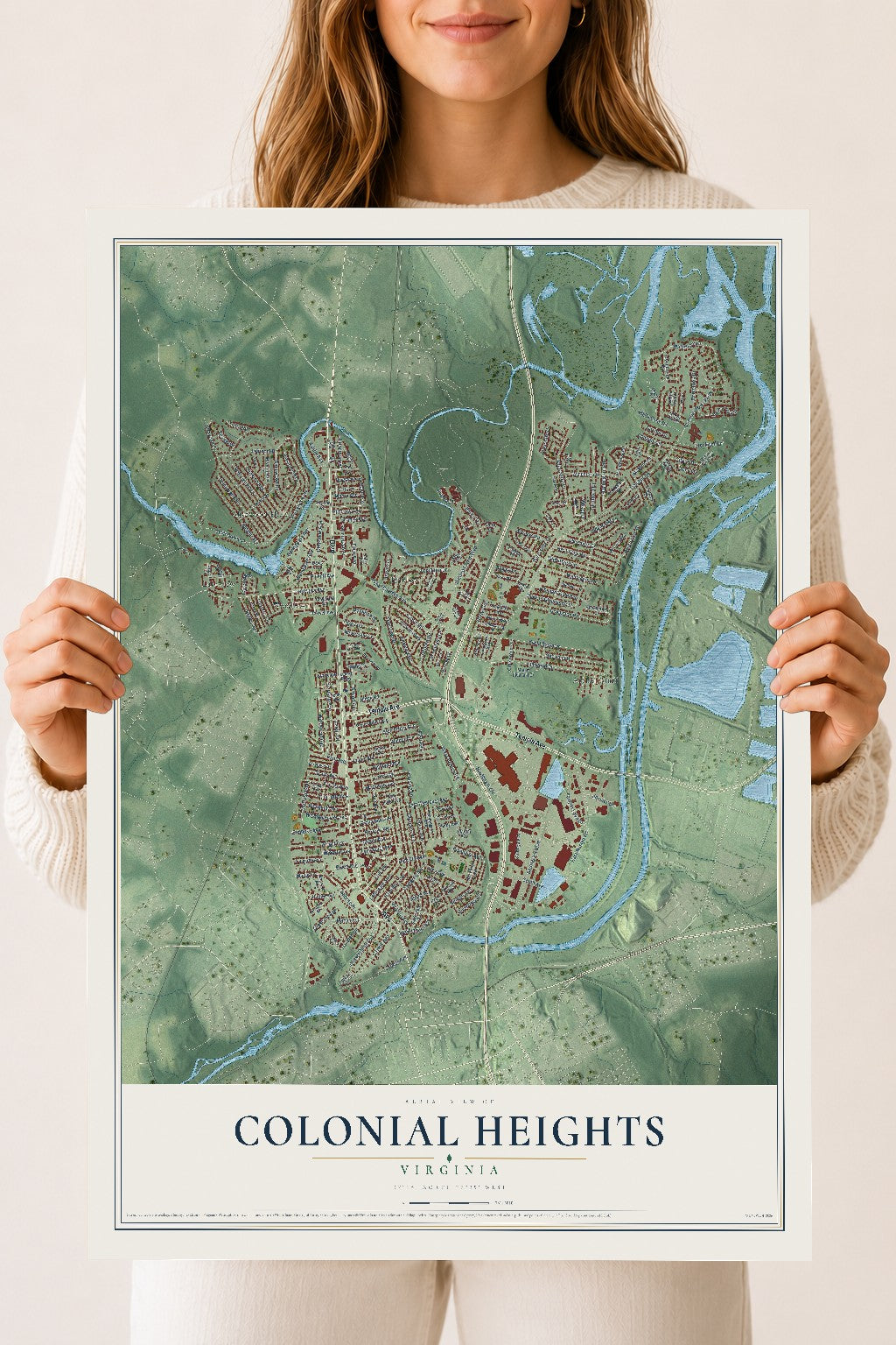 Map of Colonial Heights, Virginia, 18 x 24 inch unframed archival matte print