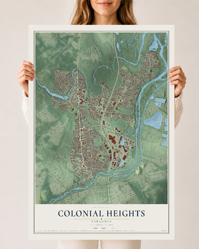 Map of Colonial Heights, Virginia, 24 x 36 inch unframed archival matte print