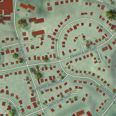 Close-up of the map of Columbia Forest, Virginia print showing street and building detail