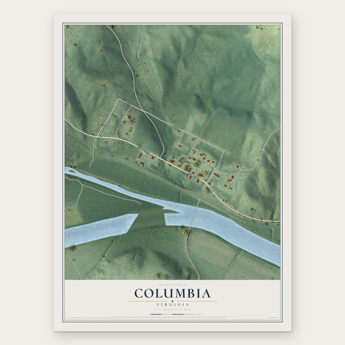 Columbia, Virginia map print, the full design