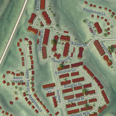 Close-up of the map of Courthouse Square, Virginia print showing street and building detail