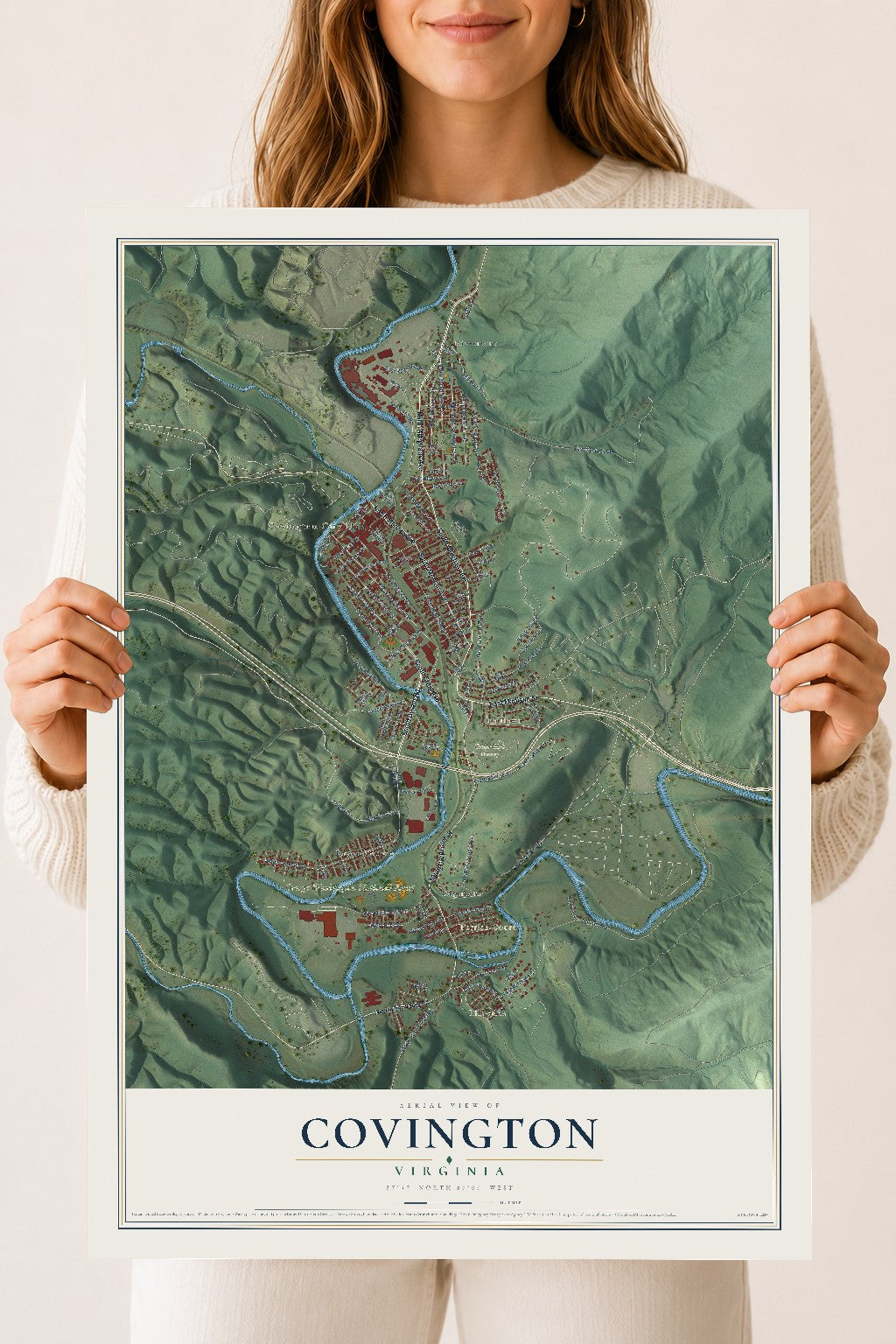 Map of Covington, Virginia, 18 x 24 inch unframed archival matte print