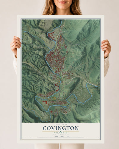 Map of Covington, Virginia, 24 x 36 inch unframed archival matte print