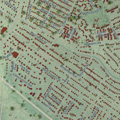 Close-up of the map of Crestview, Virginia print showing street and building detail