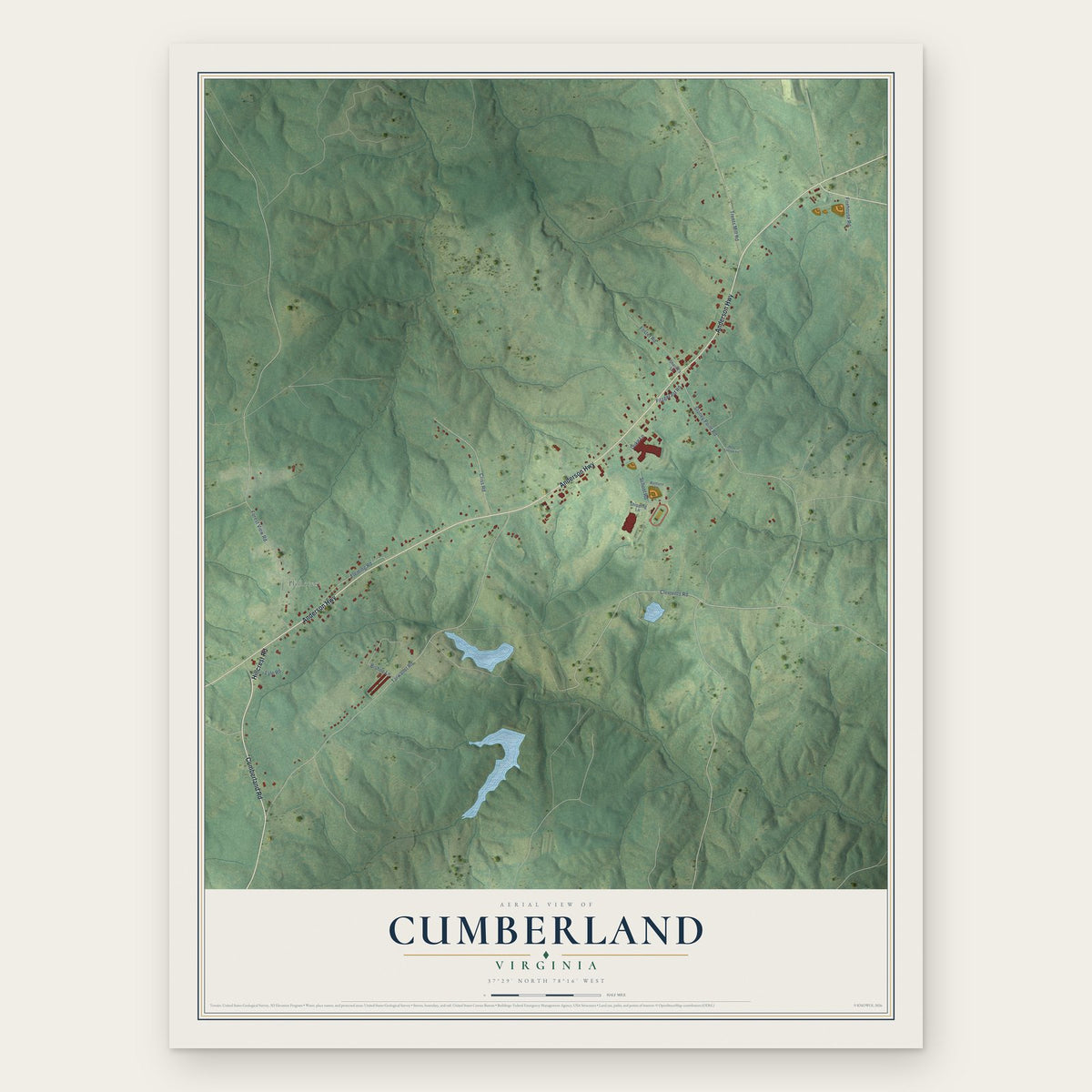 Cumberland, Virginia map print, the full design