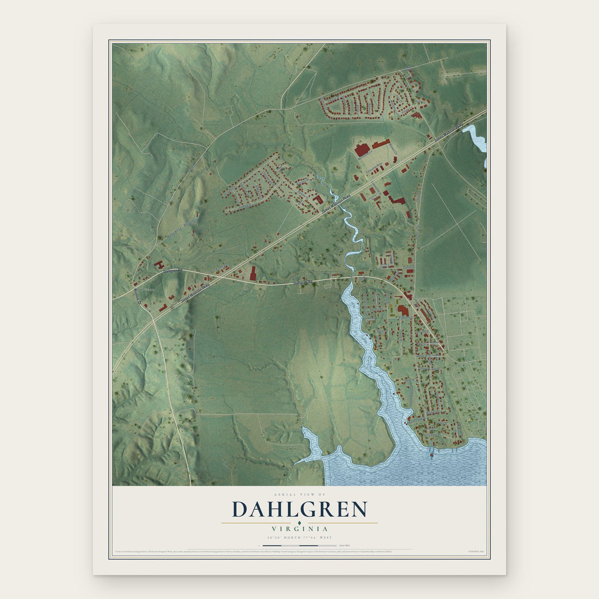 Dahlgren, Virginia map print, the full design