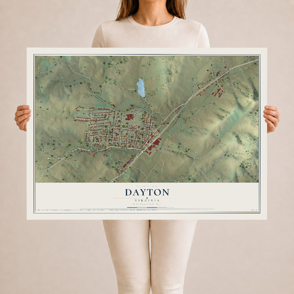 Map of Dayton, Virginia, 24 x 36 inch unframed archival matte print