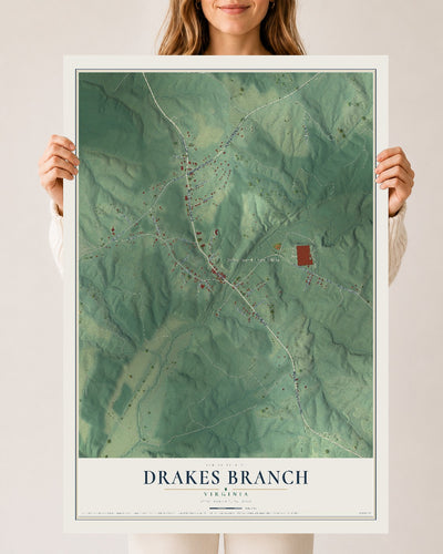 Map of Drakes Branch, Virginia, 24 x 36 inch unframed archival matte print