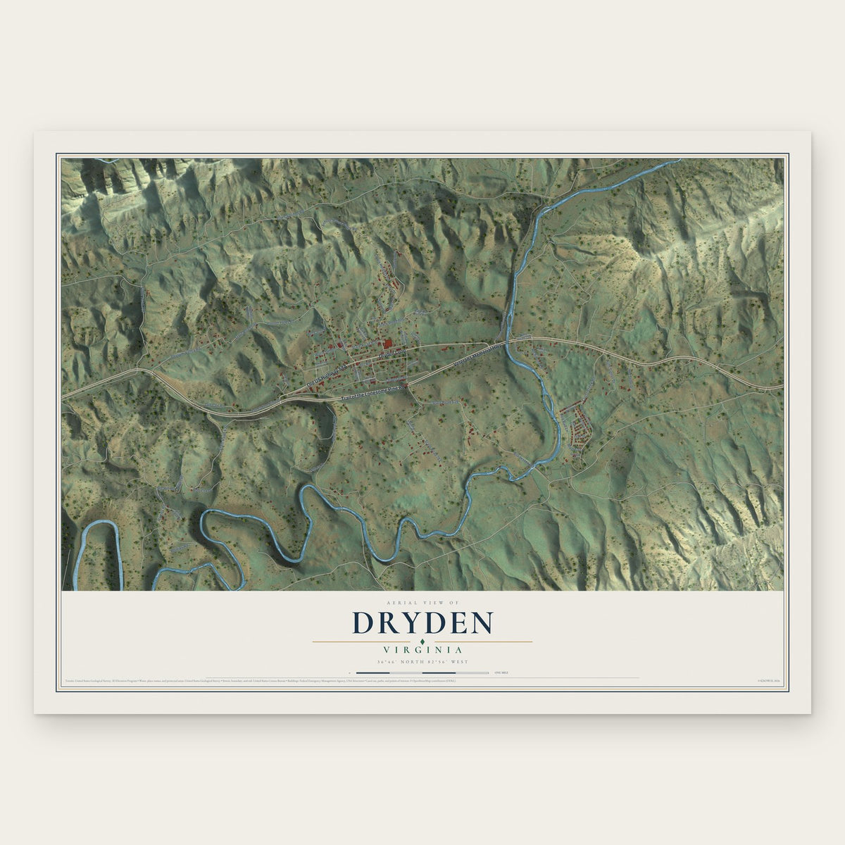 Dryden, Virginia map print, the full design