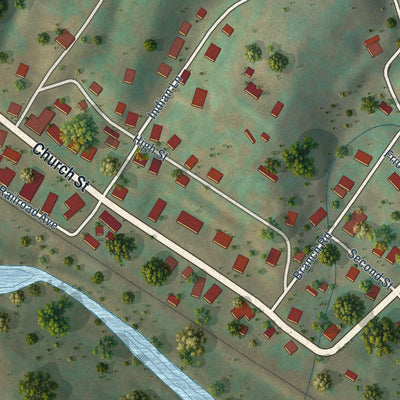 Close-up of the map of Eagle Rock, Virginia print showing street and building detail