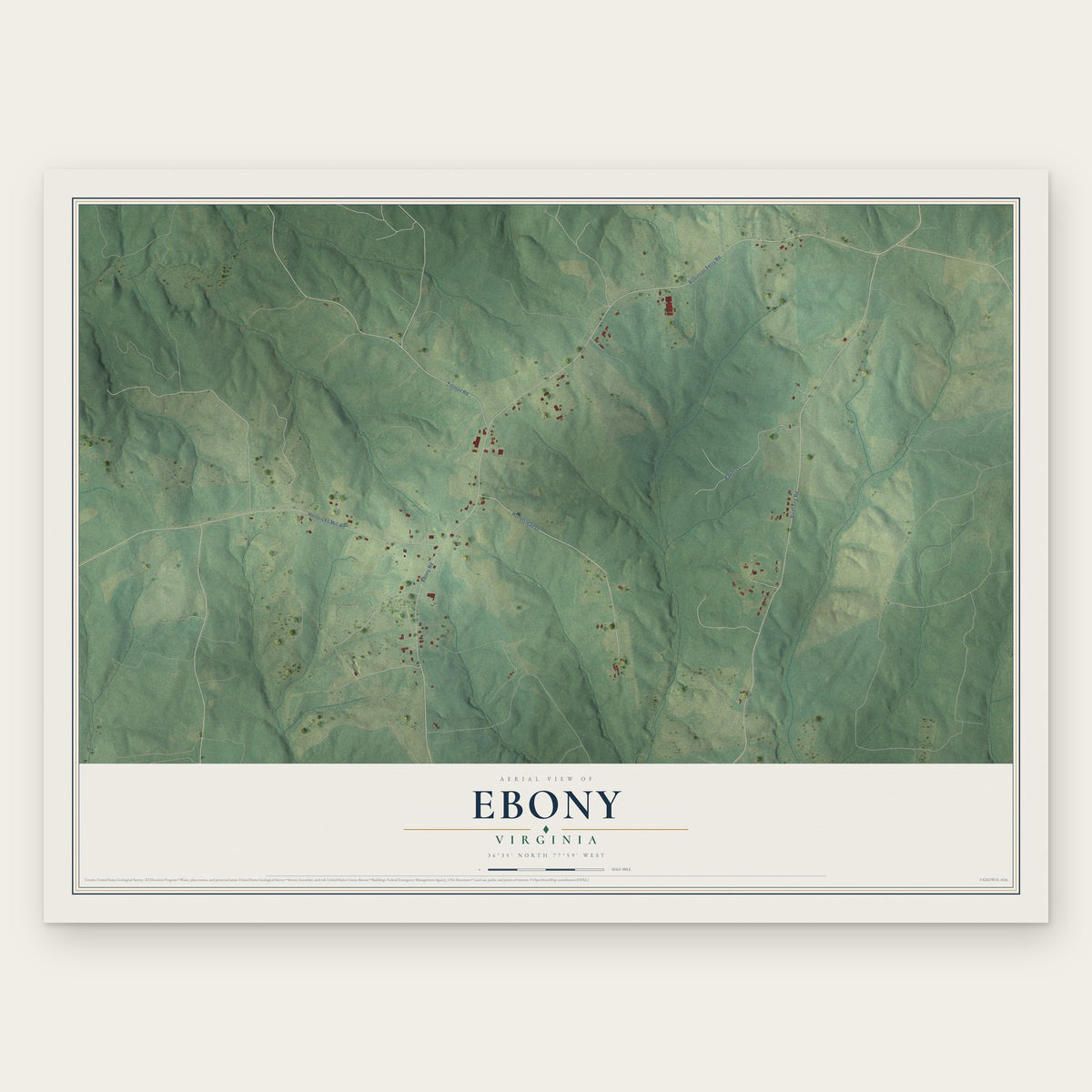 Ebony, Virginia map print, the full design