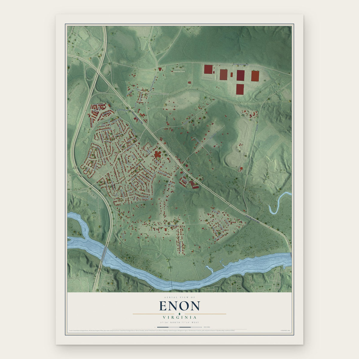 Enon, Virginia map print, the full design