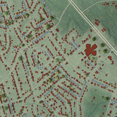 Close-up of the map of Enon, Virginia print showing street and building detail
