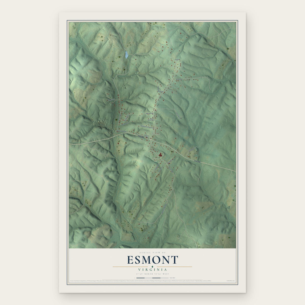 Esmont, Virginia map print, the full design