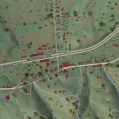 Close-up of the map of Ewing, Virginia print showing street and building detail
