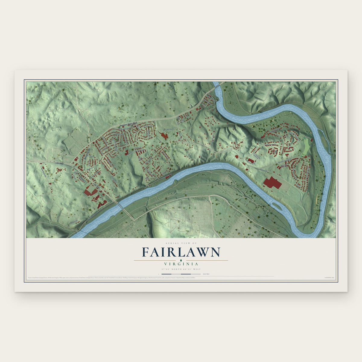 Fairlawn, Virginia map print, the full design