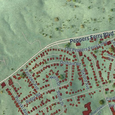 Close-up of the map of Fairlawn, Virginia print showing street and building detail