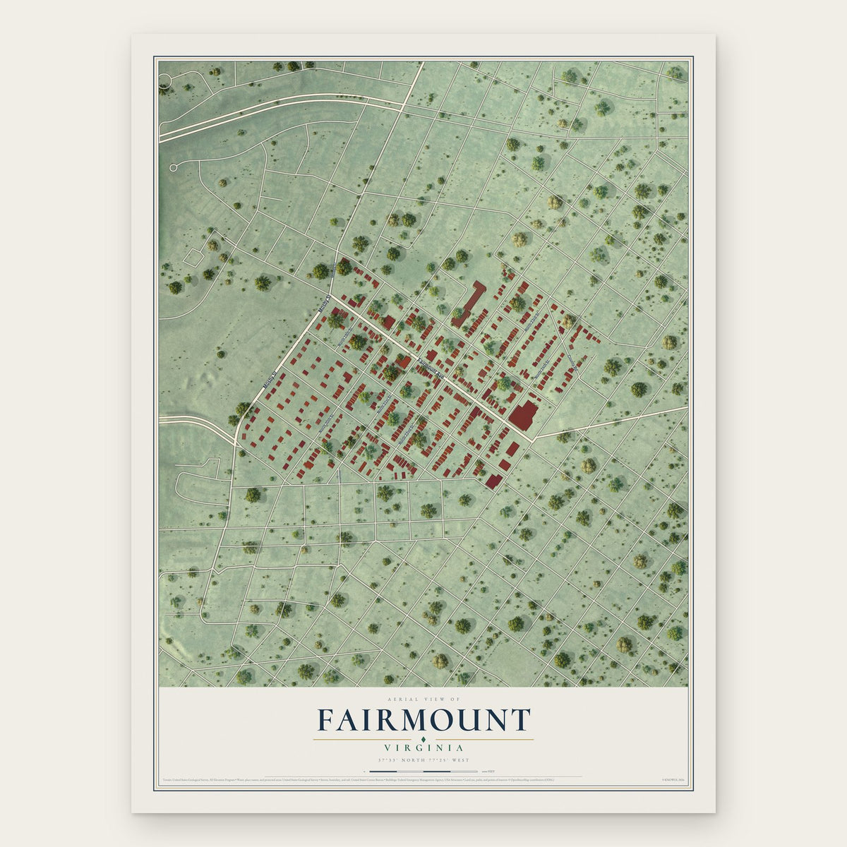 Fairmount, Virginia map print, the full design