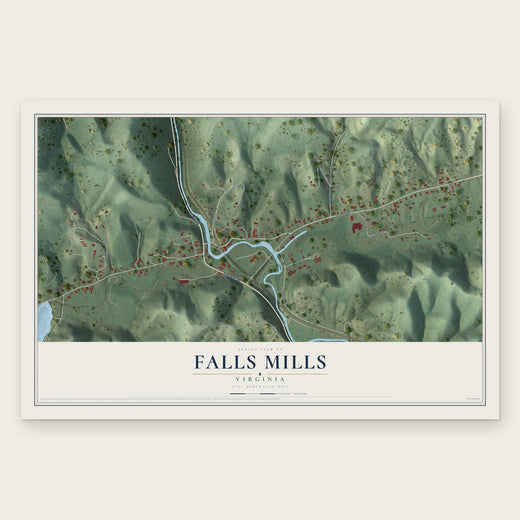 Falls Mills, Virginia map print, the full design