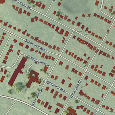 Close-up of the map of Forest Hill, Virginia print showing street and building detail