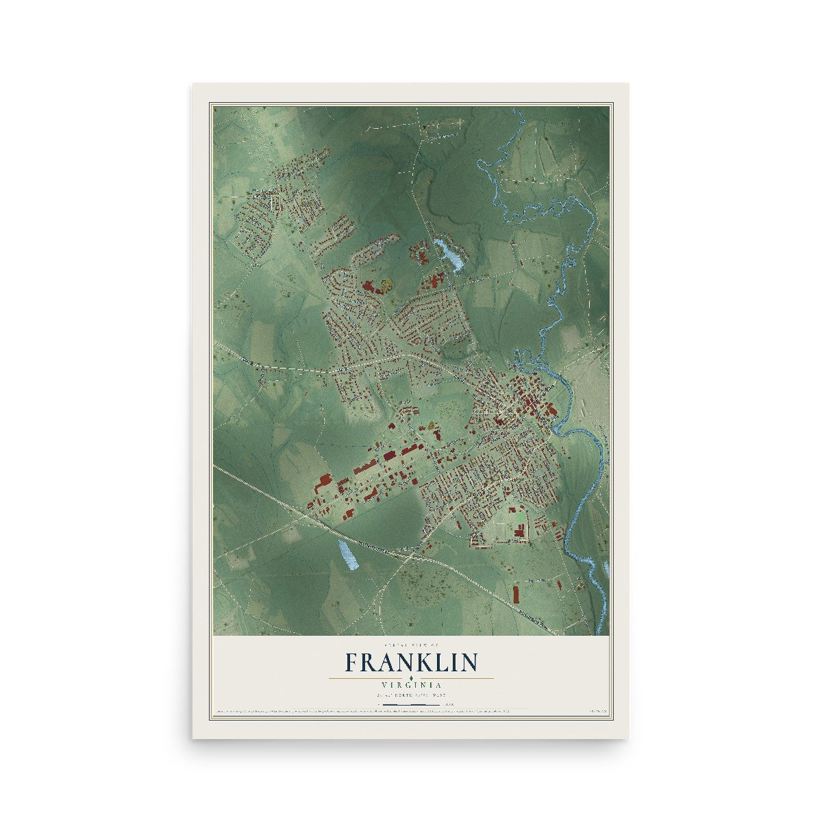 Map of Franklin, Virginia, 12 x 18 inch unframed archival matte print