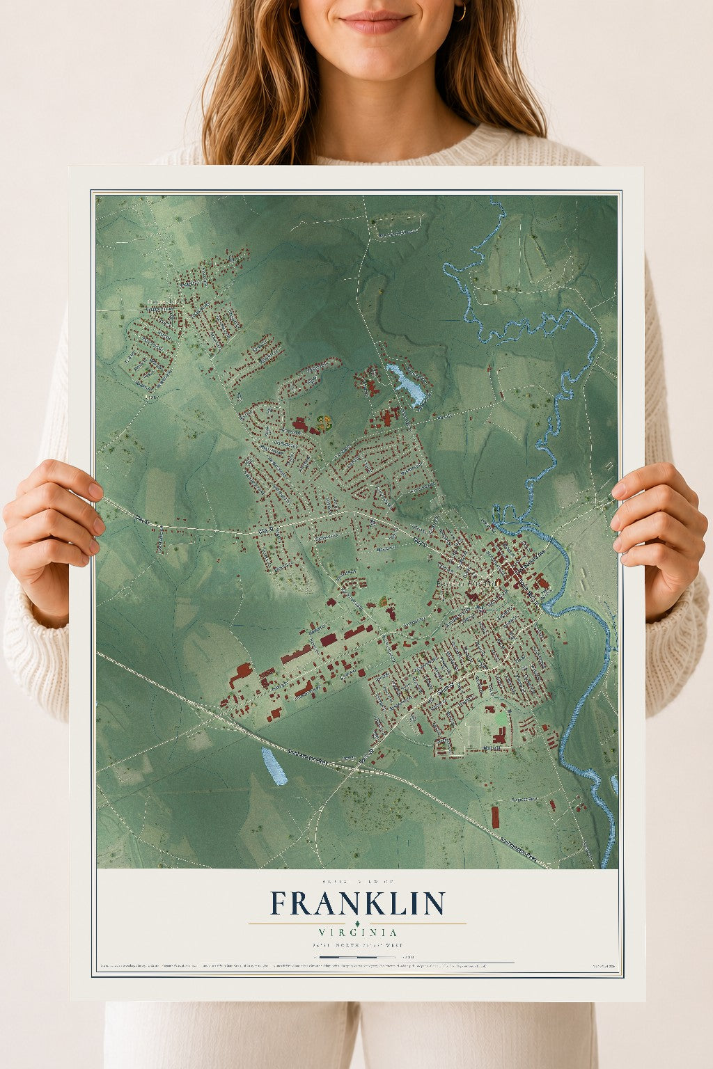 Map of Franklin, Virginia, 18 x 24 inch unframed archival matte print