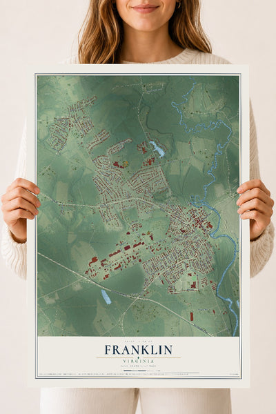 Map of Franklin, Virginia, 18 x 24 inch unframed archival matte print