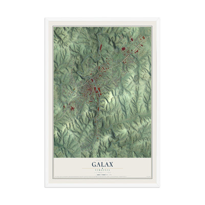 Map of Galax, Virginia, 12 x 18 inch print in a white wood frame