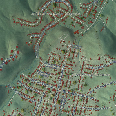 Close-up of the map of Garden City, Virginia print showing street and building detail