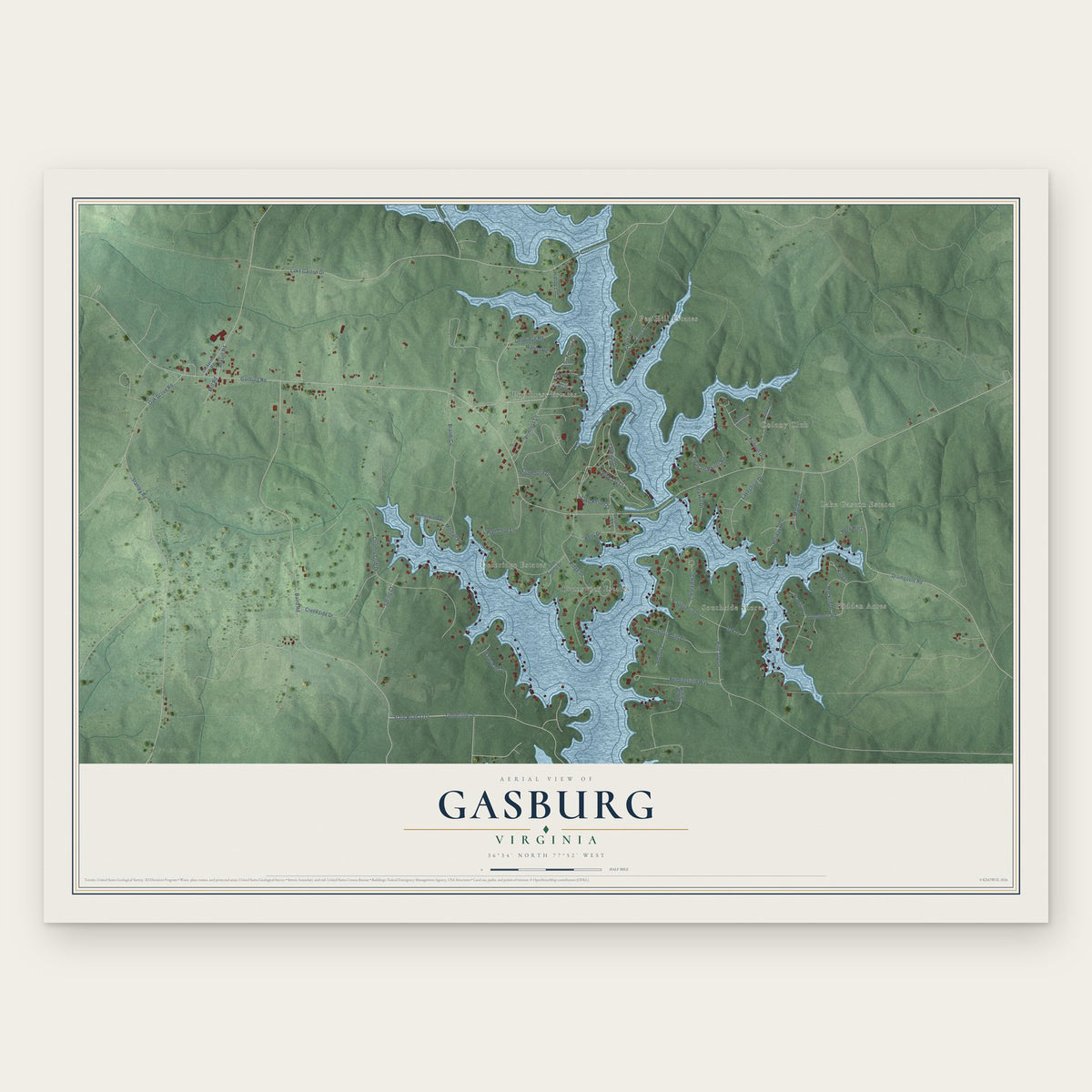 Gasburg, Virginia map print, the full design
