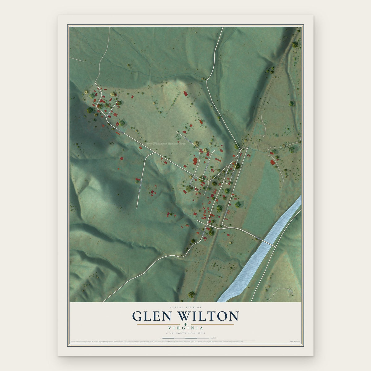Glen Wilton, Virginia map print, the full design
