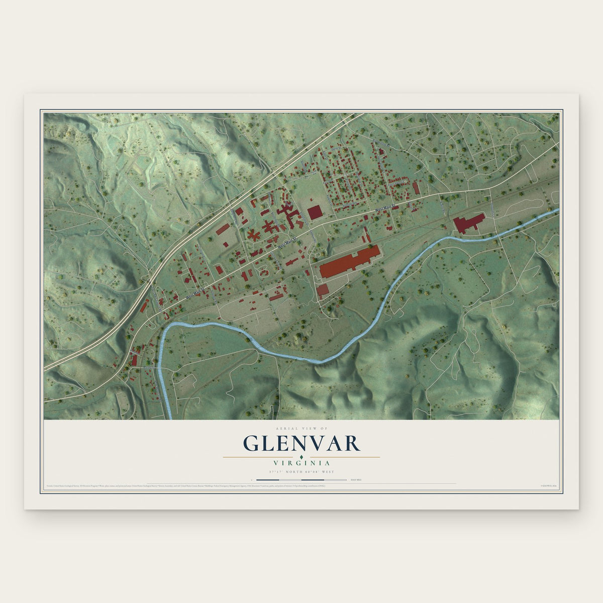 Glenvar, Virginia map print, the full design