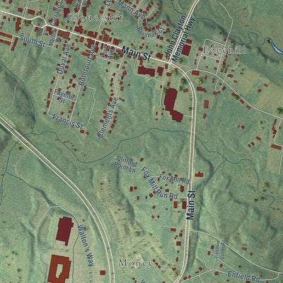 Close-up of the map of Gloucester Courthouse, Virginia print showing street and building detail