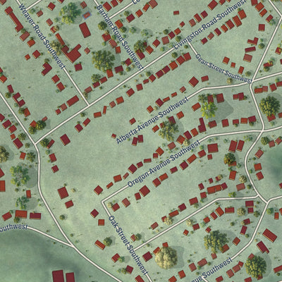 Close-up of the map of Grandin Court, Virginia print showing street and building detail