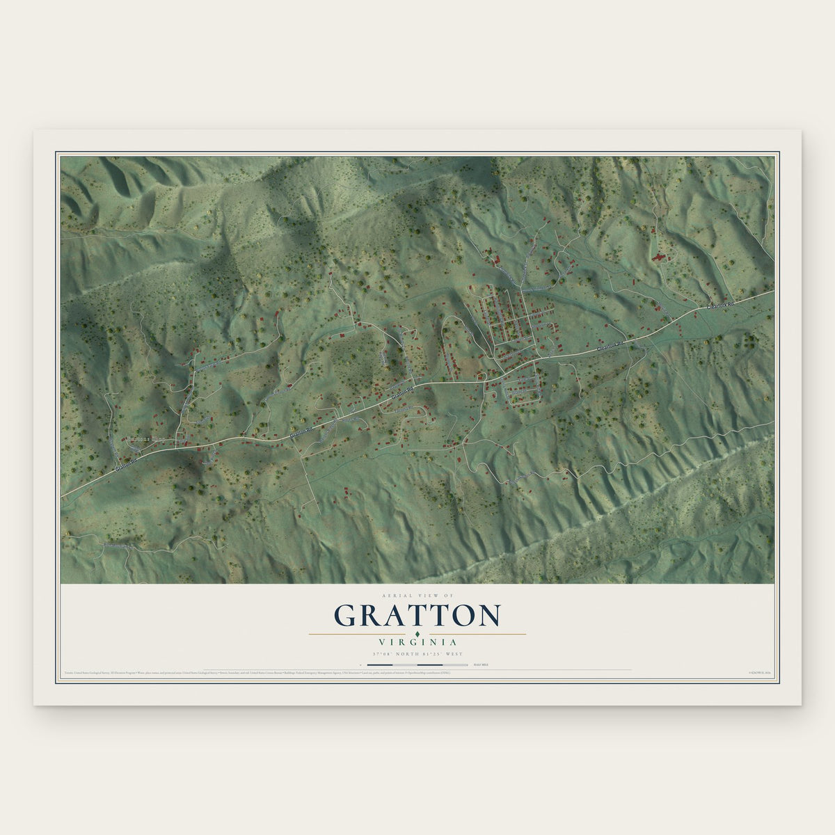 Gratton, Virginia map print, the full design