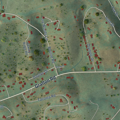 Close-up of the map of Gratton, Virginia print showing street and building detail