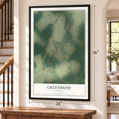 Greenbush, Virginia map, 24 x 36 inch print in a black frame by a staircase