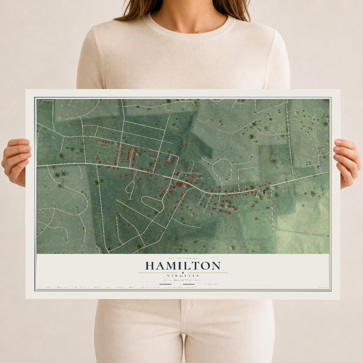 Map of Hamilton, Virginia, 12 x 18 inch unframed archival matte print