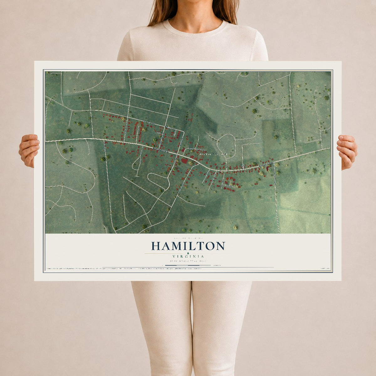 Map of Hamilton, Virginia, 24 x 36 inch unframed archival matte print